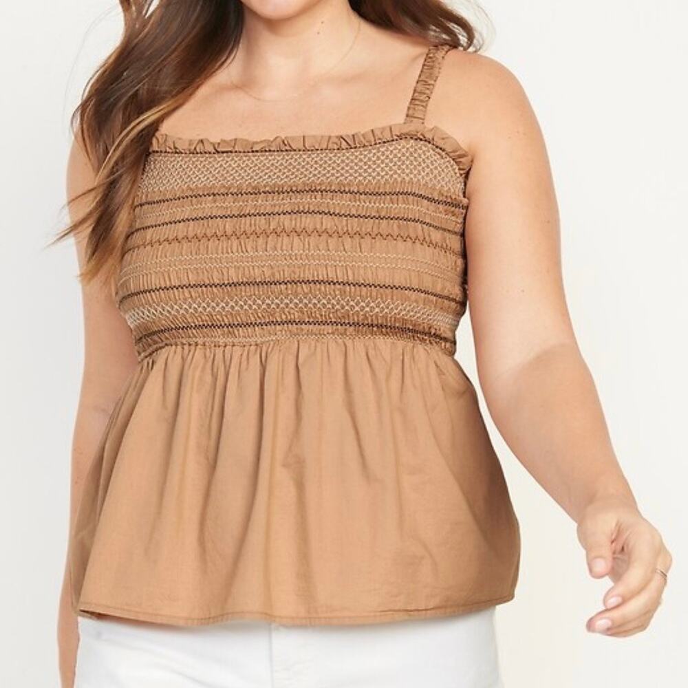 Old Navy Plus Boho Sleeveless Smocked Babydoll Top Women's 4X Tan
